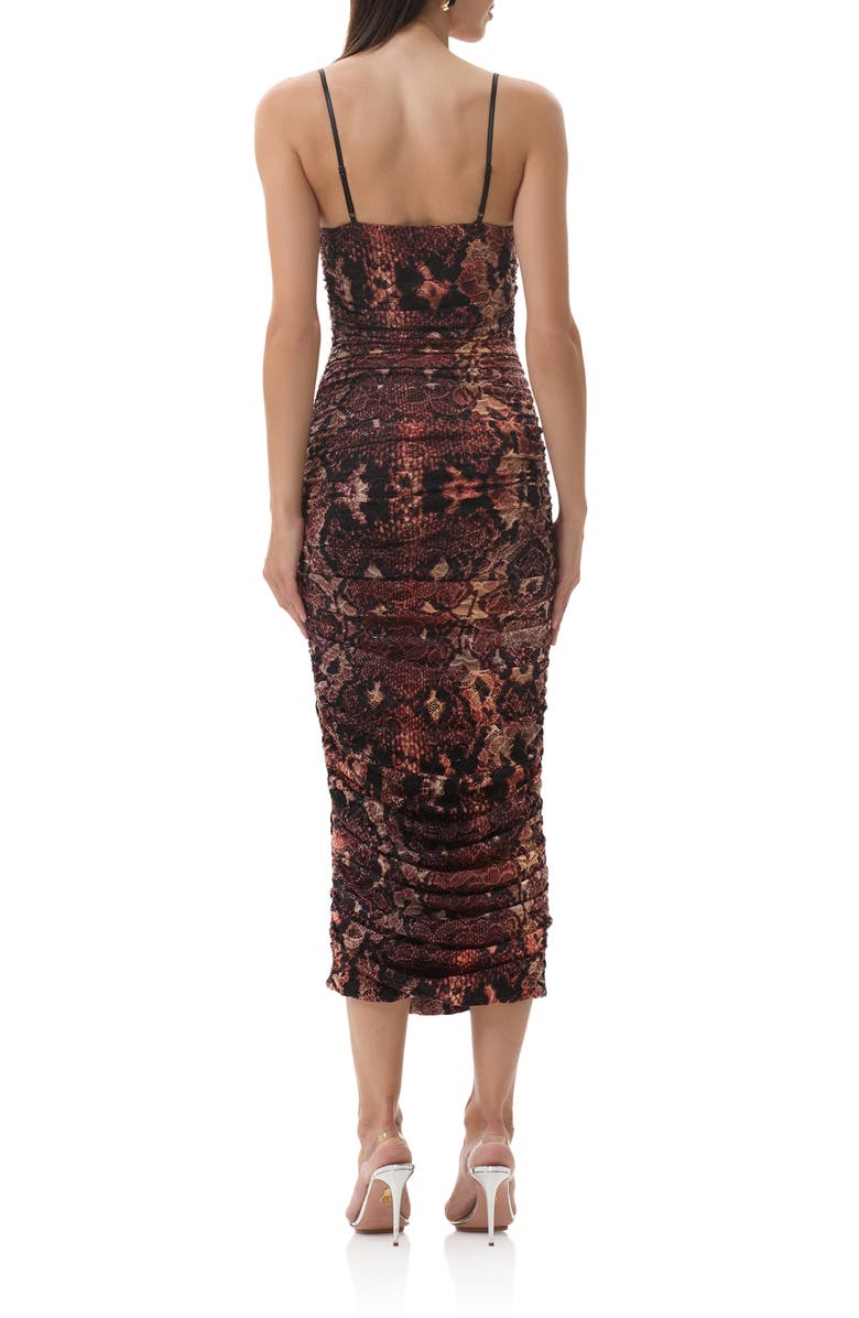 AFRM Hazel Ruched Printed Lace Midi Dress, Alternate, color, Scattered Snake