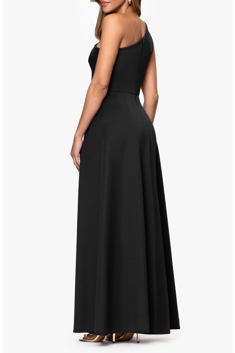 One-Shoulder Scuba Crepe Evening Gown, Alternate, color, BLACK