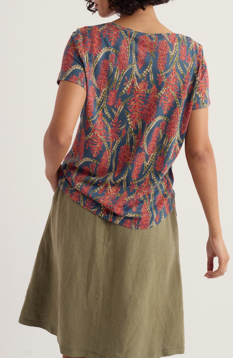 Seasalt Cornwall Appletree Floral Keyhole T-Shirt, Alternate, color, Red Hot Poker Dusk