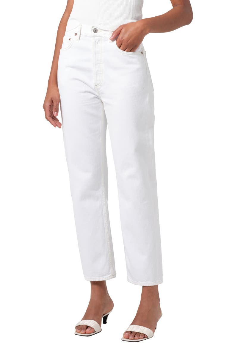 '90s Pinch Waist High Waist Crop Straight Leg Jeans, Main, color, MARSHMALLOW (CLEAN WHITE)