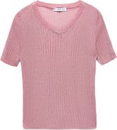 MANGO Metallic Short Sleeve Rib Sweater
