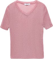 MANGO Metallic Short Sleeve Rib Sweater
