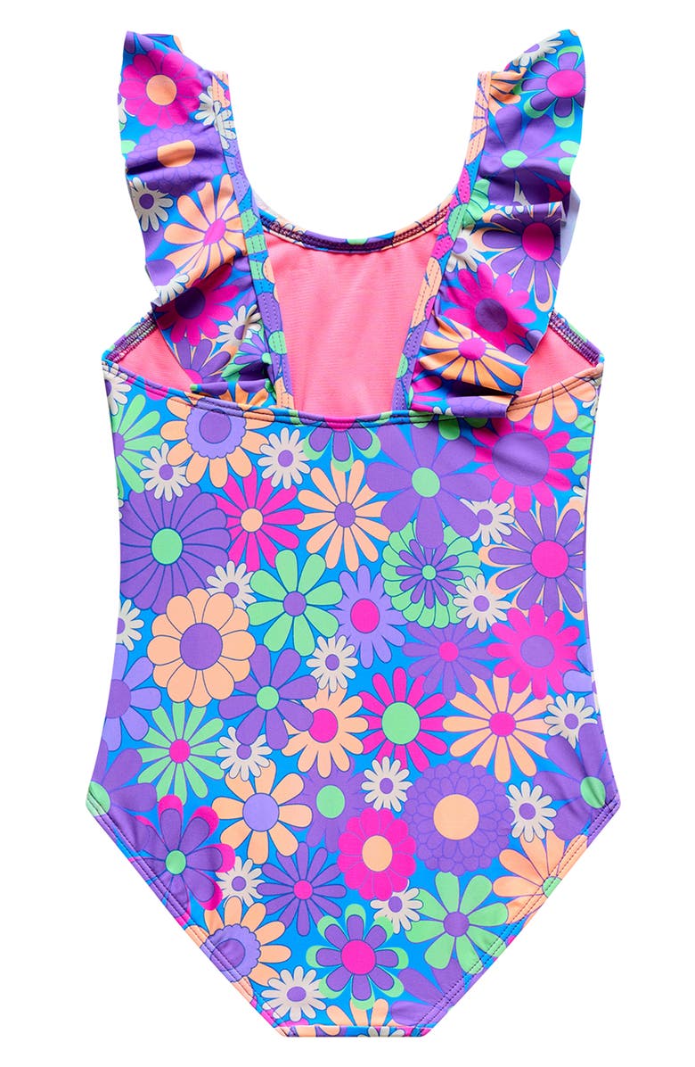 Beach Lingo Kids' Ruffle Strap One-Piece Swimsuit, Alternate, color, Purple Multi