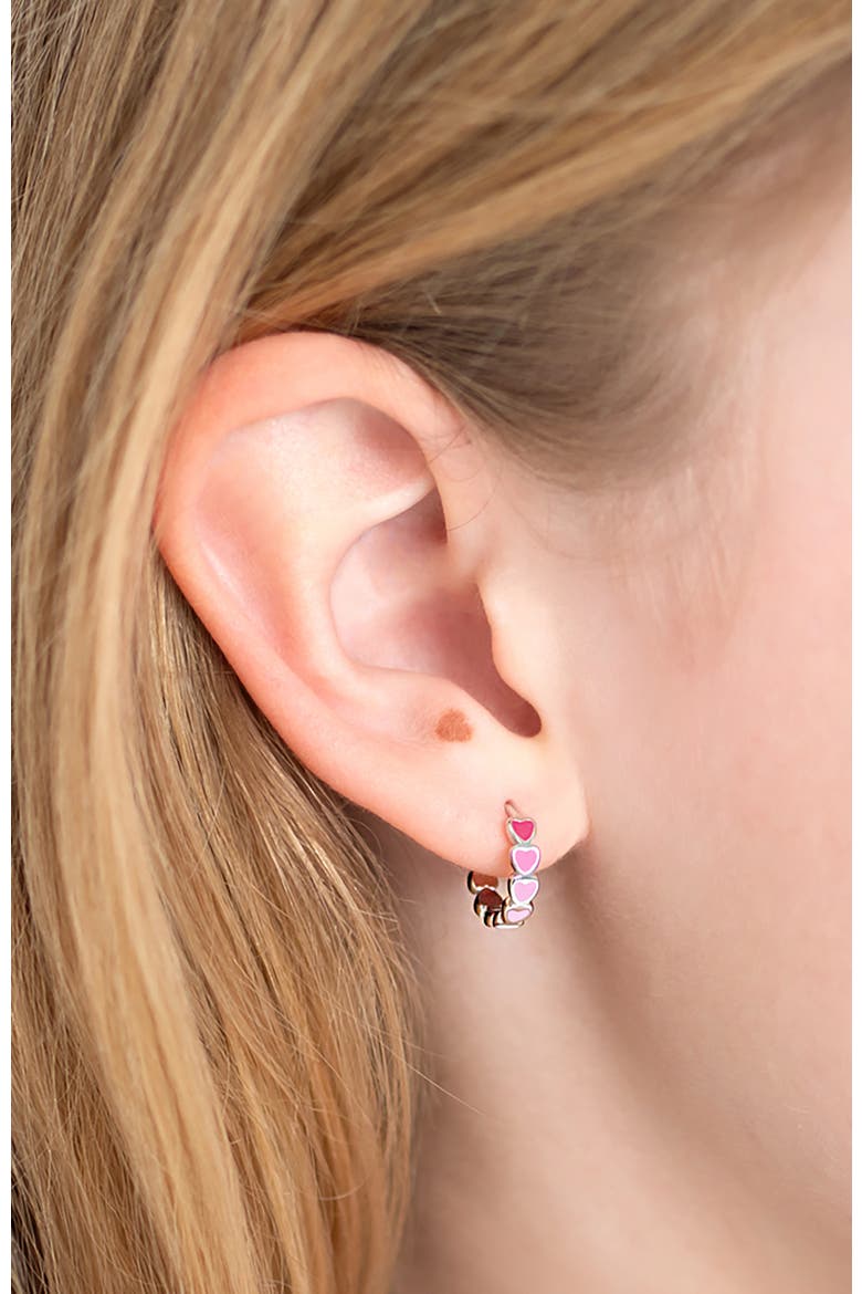 Heart Cascade Huggie Hoops, Alternate, color, Pink