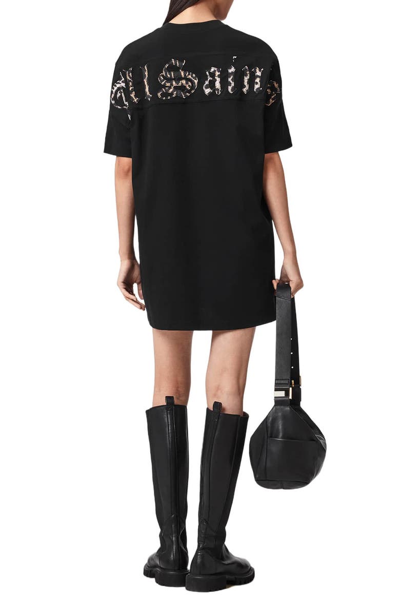 AllSaints Fuse Logo Appliqué Cotton T-Shirt Minidress, Alternate, color, Black