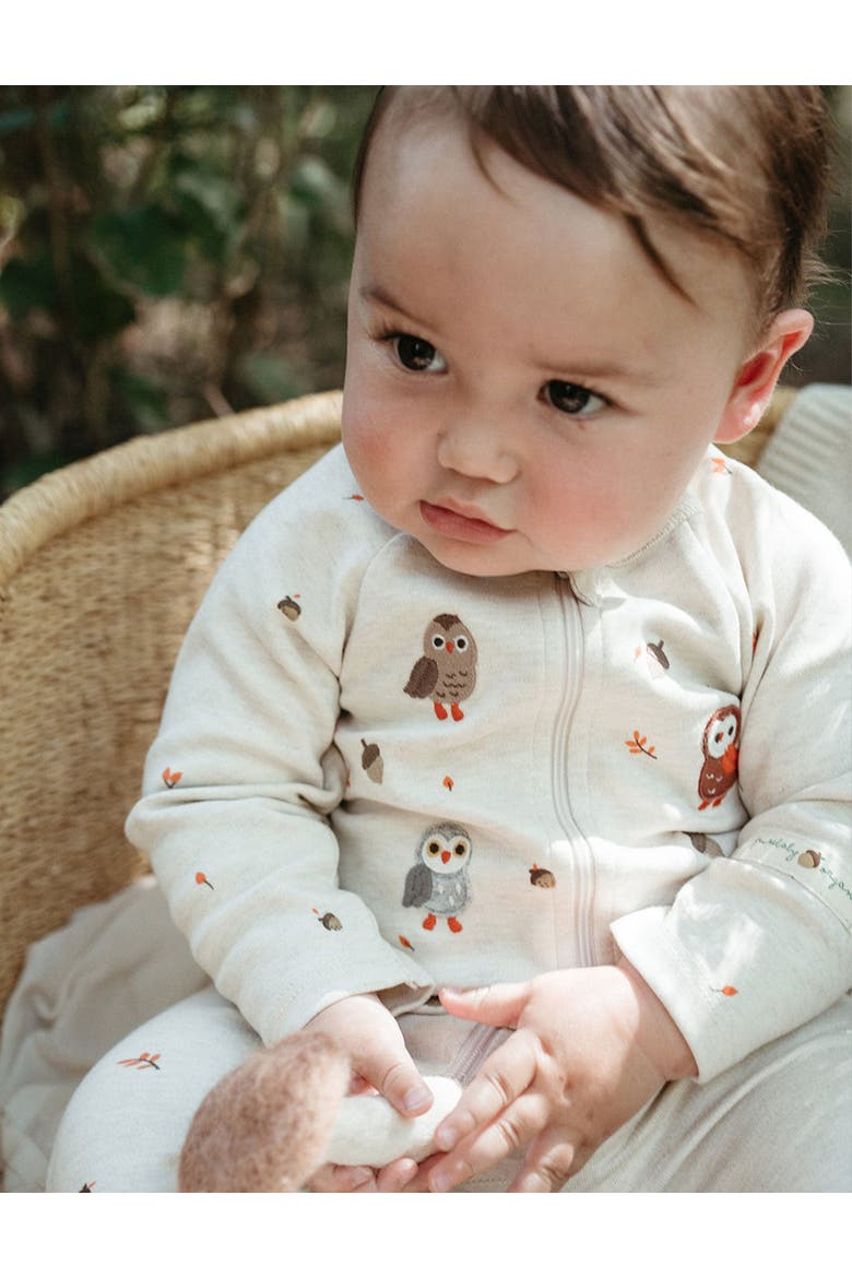 Thick Zip Footie & Bib Set Unisex, Alternate, color, Oak Leaf Print