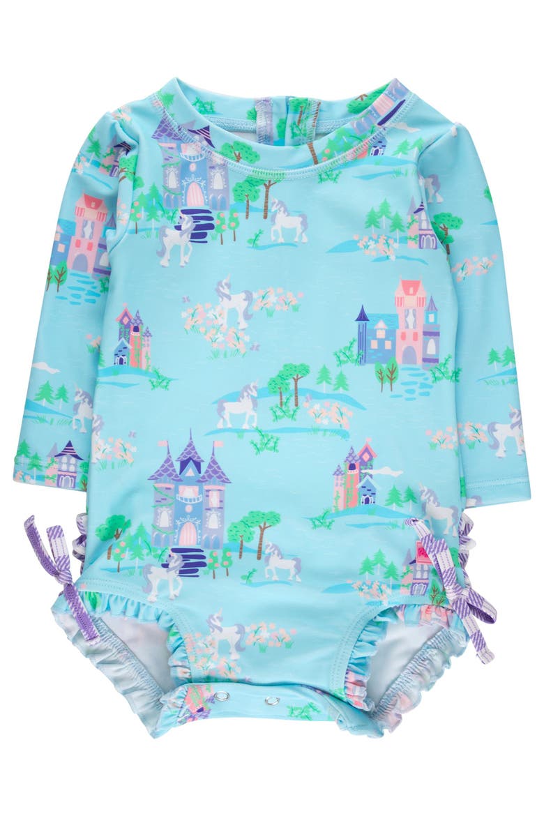Baby Girls Long Sleeve UPF50+ One Piece Rash Guard, Main, color, Once Upon a Castle