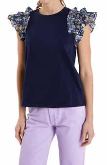 English Factory Floral Ruffle Sleeve Top