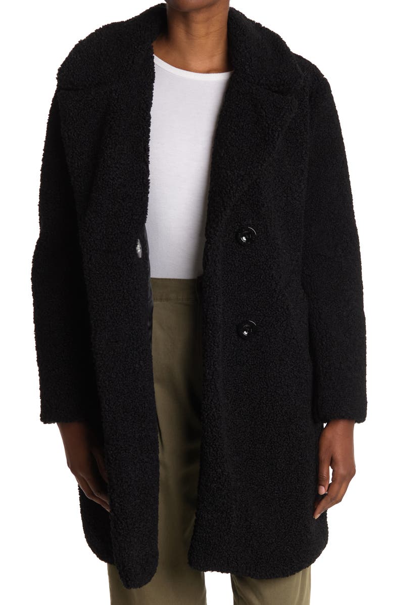 Kenneth Cole New York Notch Collar Curly Faux Shearling Coat, Main, color,