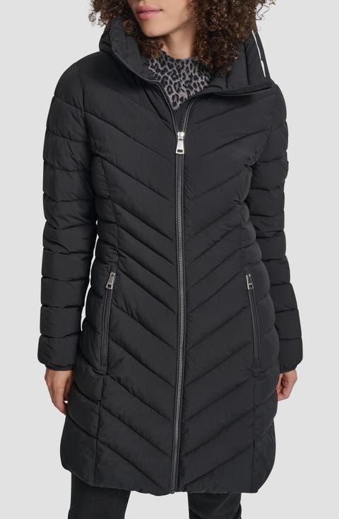 Hooded Chevron Puffer Jacket