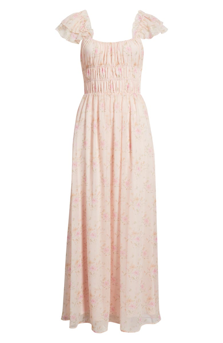 Lulus Yvette Floral Smocked Gown, Alternate, color, Light Pink Floral