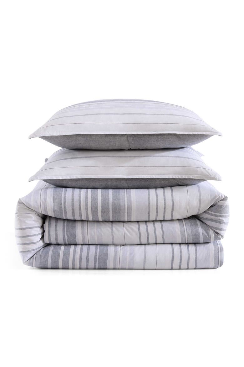 Bold Stripe Texture Cotton Percale Duvet Cover & Shams Set, Main, color, LIGHT / MEDIUM GREY