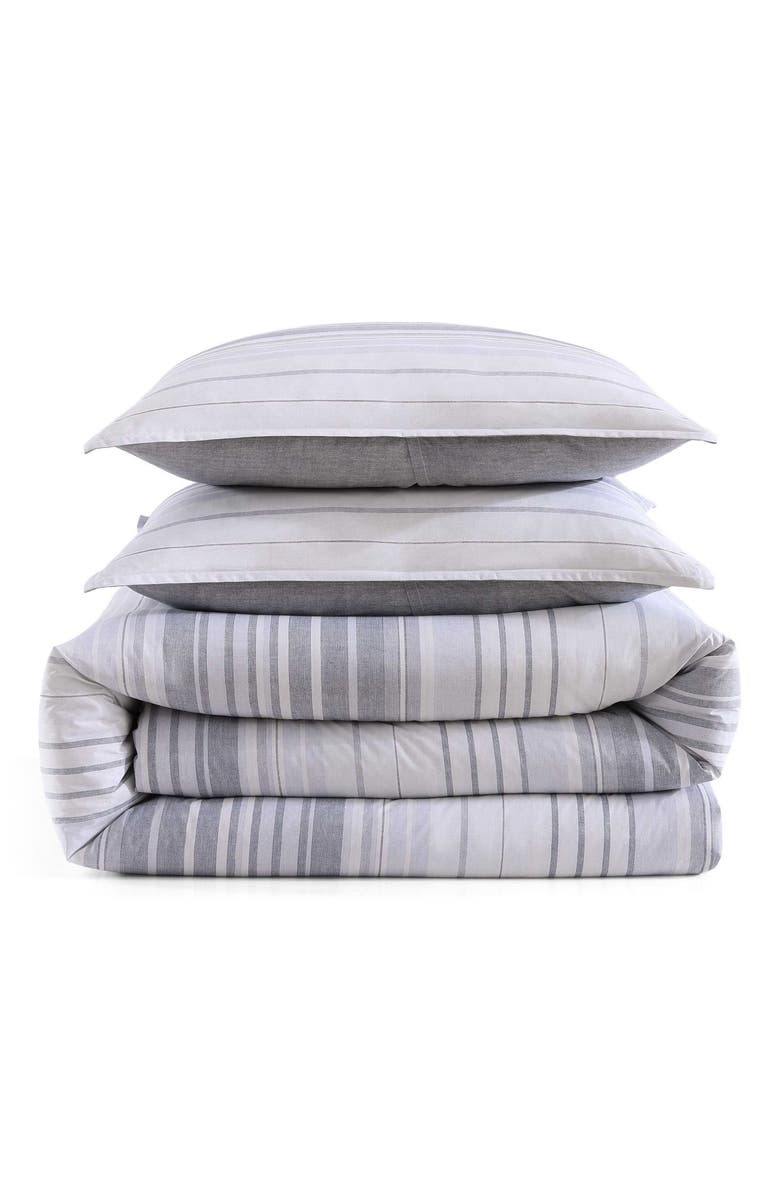 Tommy Hilfiger Bold Stripe Texture Cotton Percale Duvet Cover & Shams Set, Main, color, Light / Medium Grey
