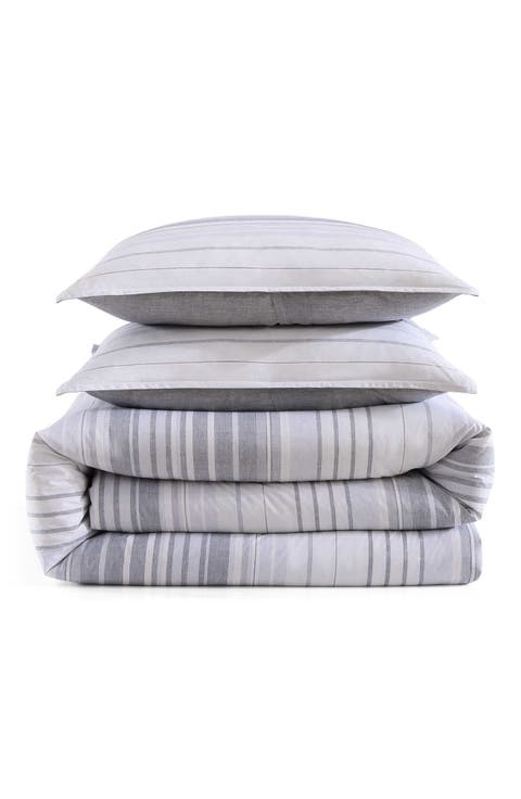 Bold Stripe Texture Cotton Percale Comforter & Shams Set