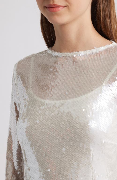 Rare London Sequin Long Sleeve Semisheer Cocktail Maxi Dress In White
