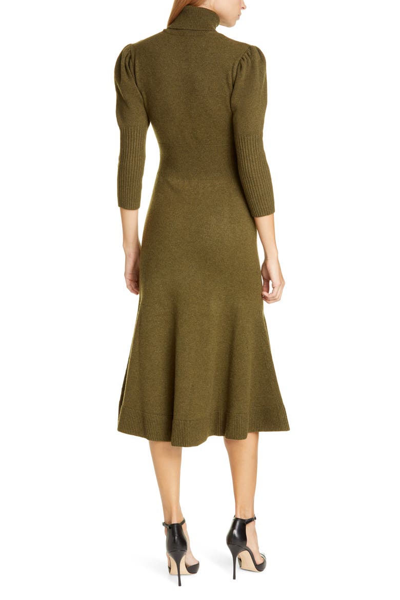 Puff Sleeve Cashmere Sweater Dress, Alternate, color, SPRUCE