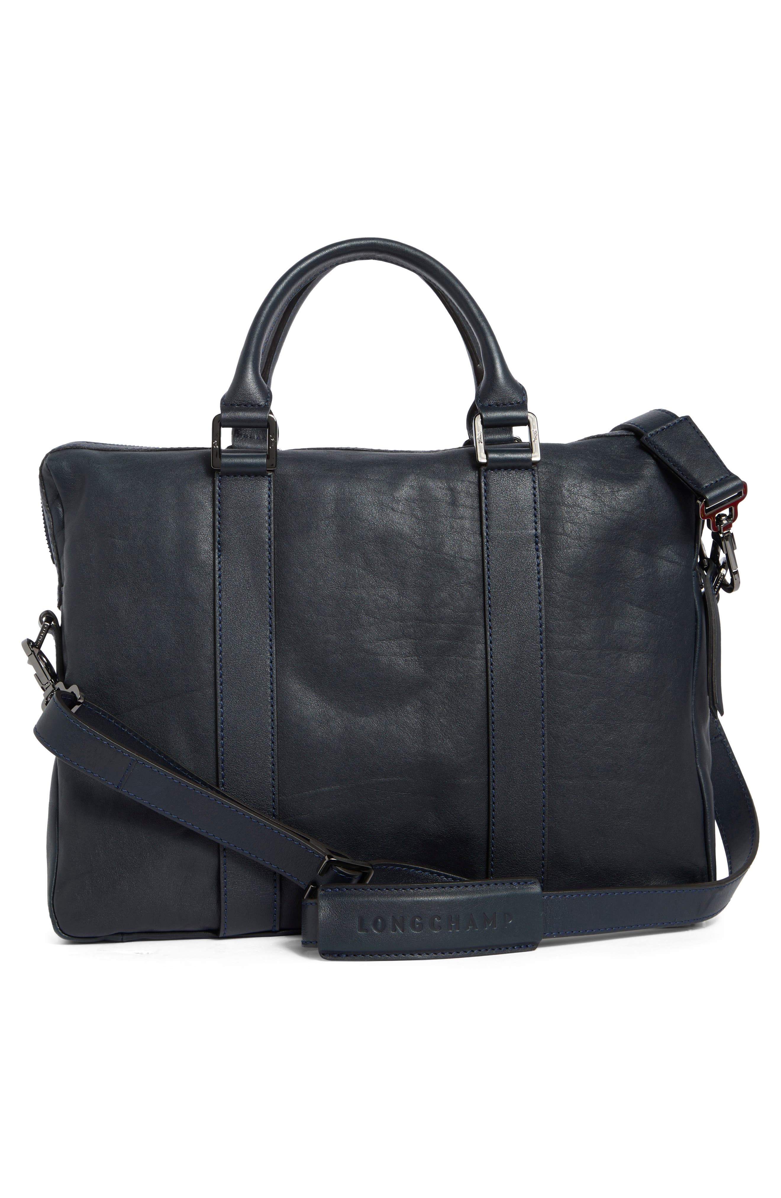Longchamp LC3D Small Leather Briefcase, Alternate, color, Midnight Blue