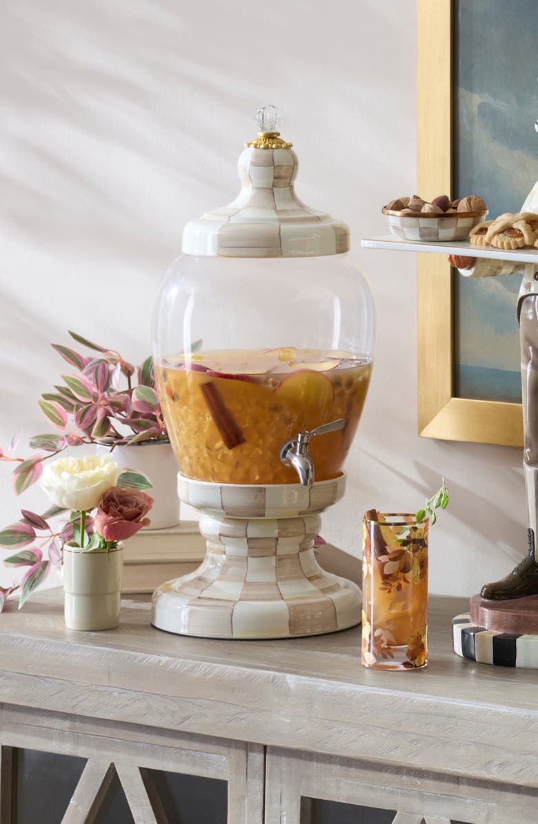 MACKENZIE CHILDS Mocha Check Enamel Beverage Hostess, Alternate, color, Brown/White