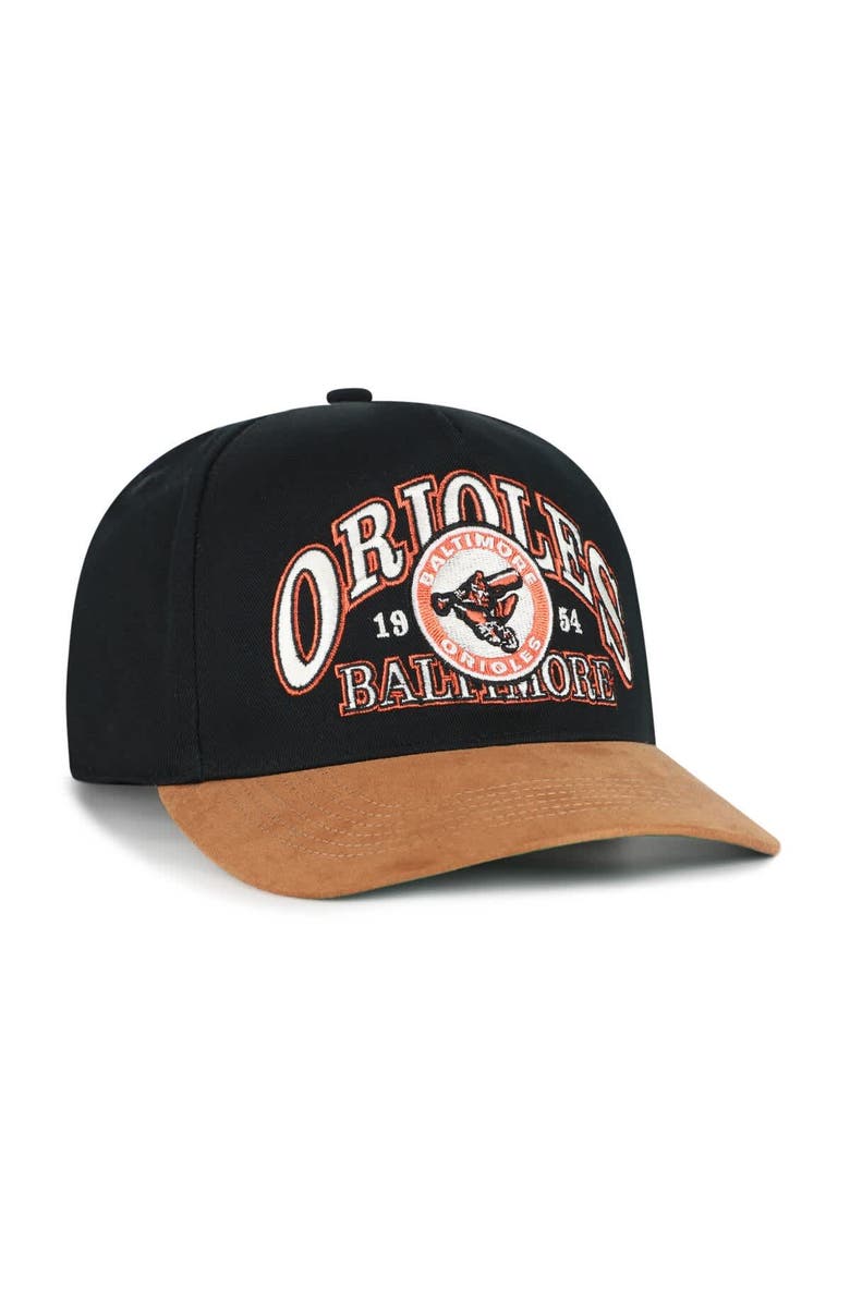 '47 Men's '47 Black/Brown Baltimore Orioles Cooperstown Break Wood Suede Hitch Adjustable Hat, Alternate, color, Black