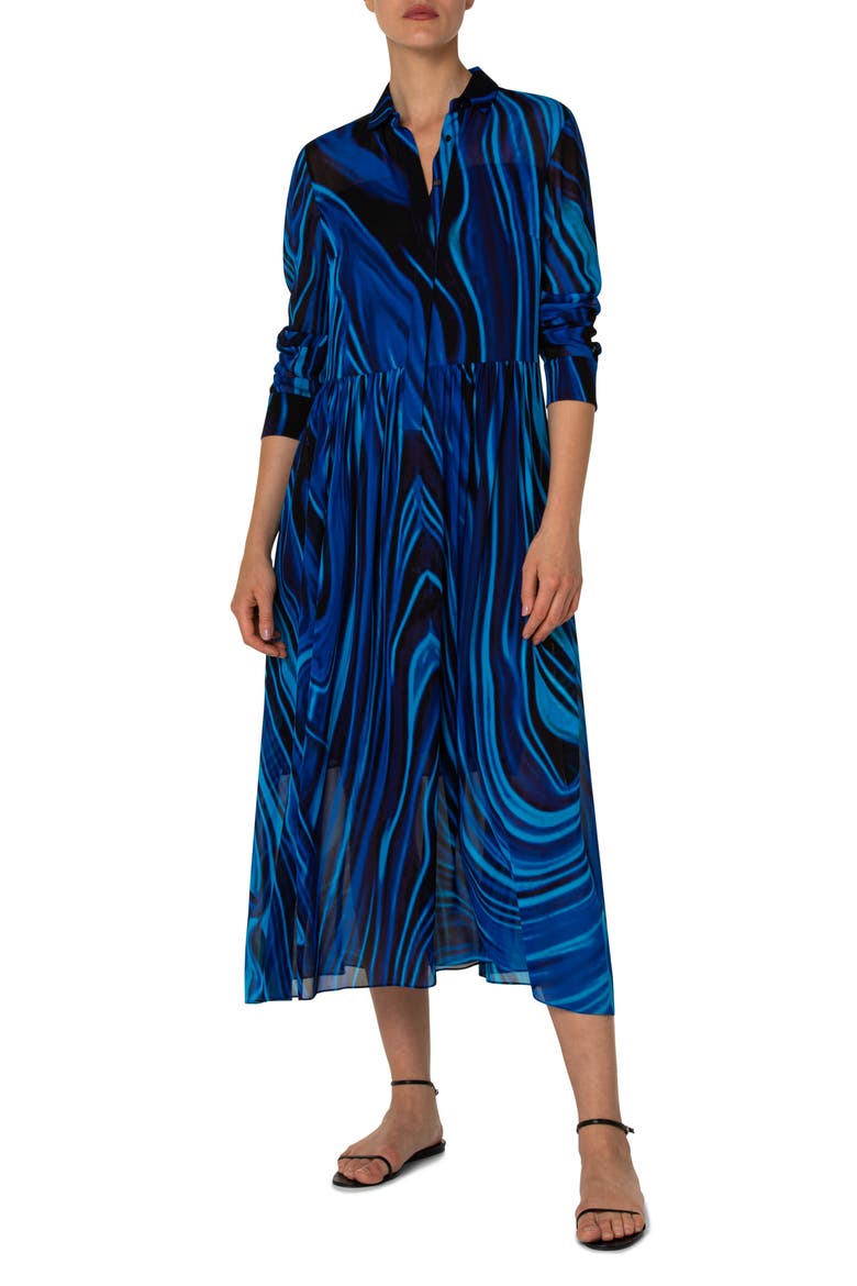 Blue Planet Long Sleeve Shirtdress, Main, color, AZUR MULTICOLOR