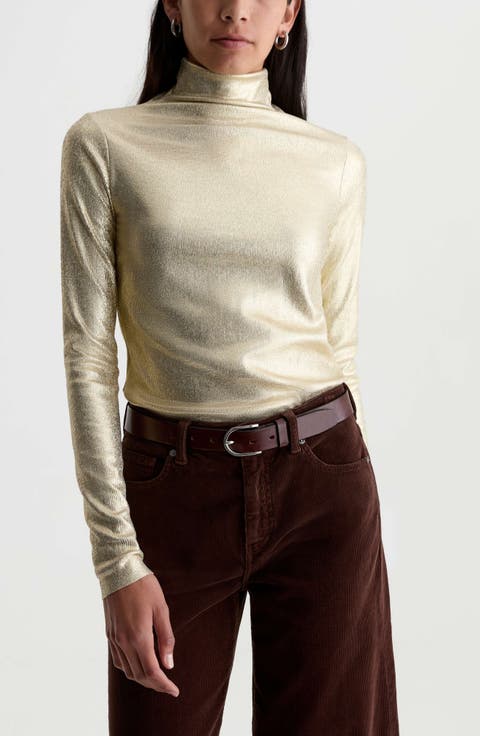 Chels Metallic Rib Turtleneck Sweater