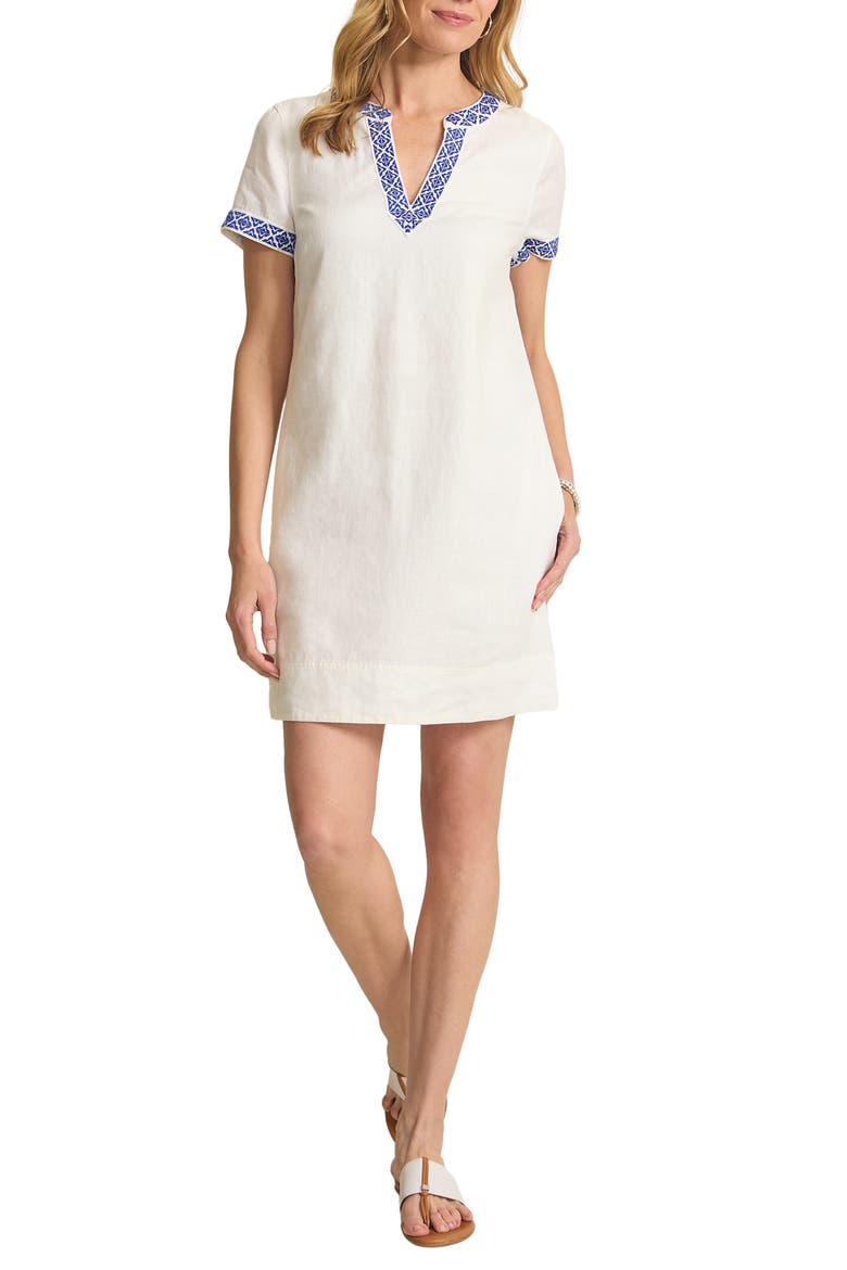 Two Palms Embroidered Detail Shift Minidress, Main, color, WHITE/ COBALT HAZE