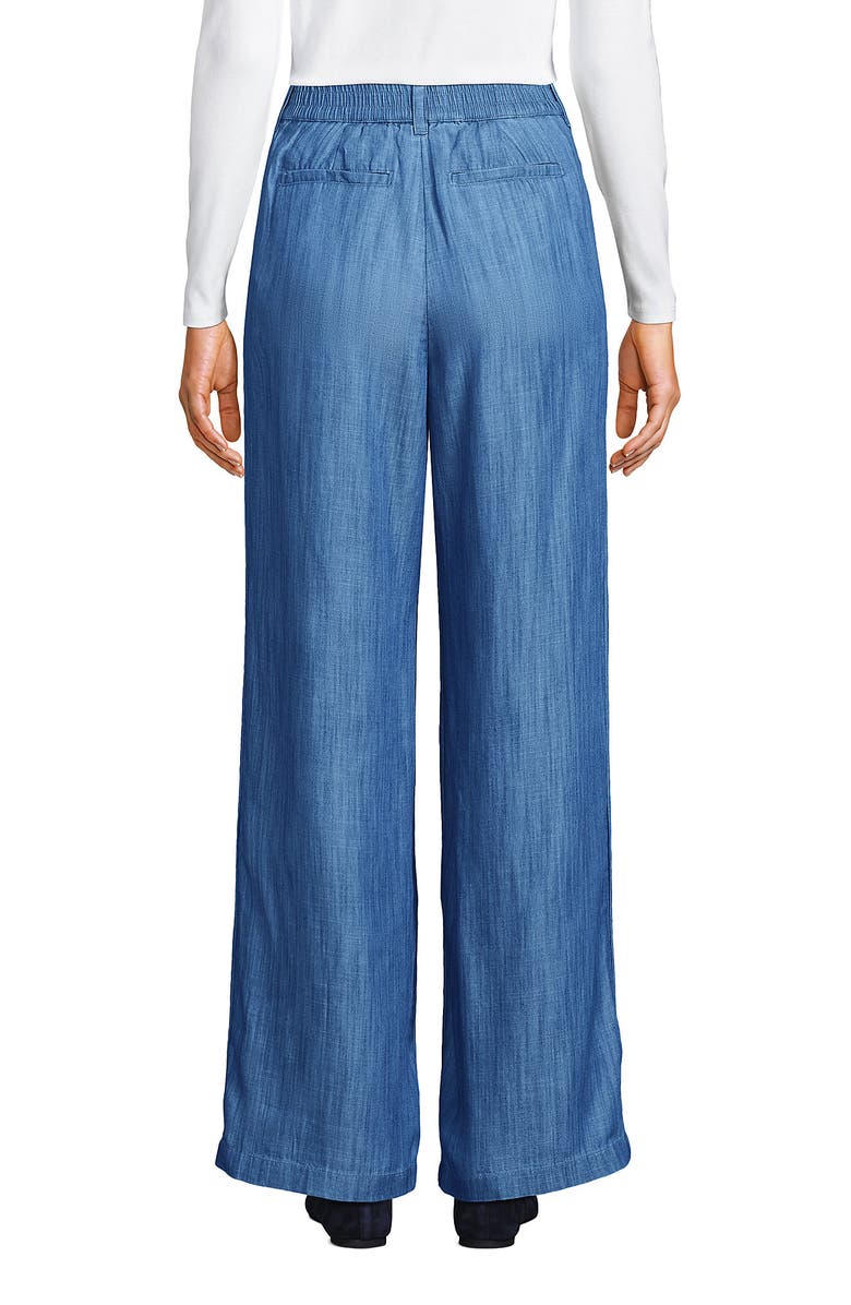 Lands' End High Rise Elastic Back Pleated Wide Leg Pants made with TENCEL Fibers, Alternate, color, Soft Indigo