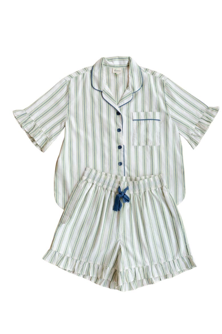 Cotton Stripe Short Pajamas, Main, color, Olive Stripe Ruffle