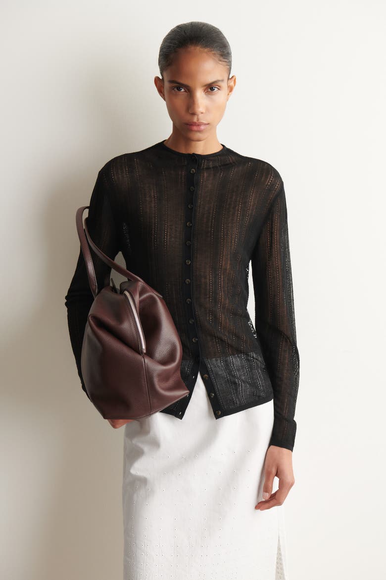 Diamond Knit Lace Cardigan, Main, color, BLACK