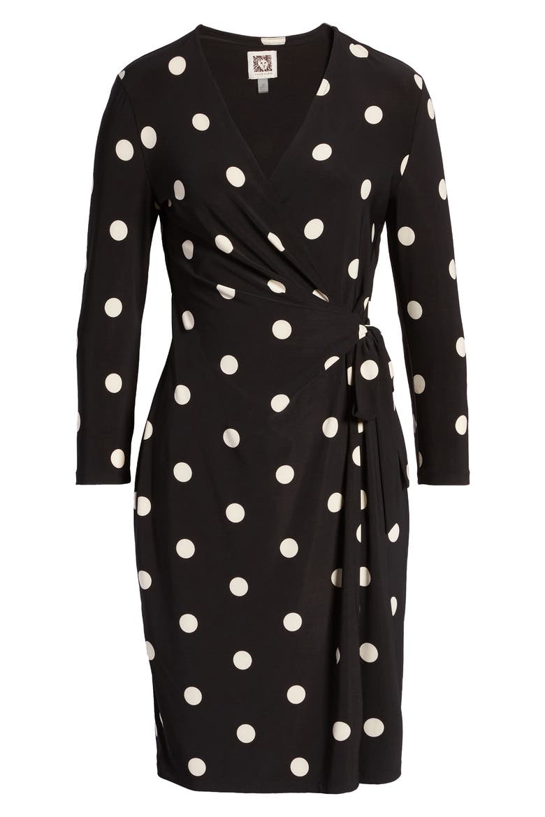 Dot Print Long Sleeve Wrap Dress, Alternate, color, ANNE BLACK/ ANNE WHITE