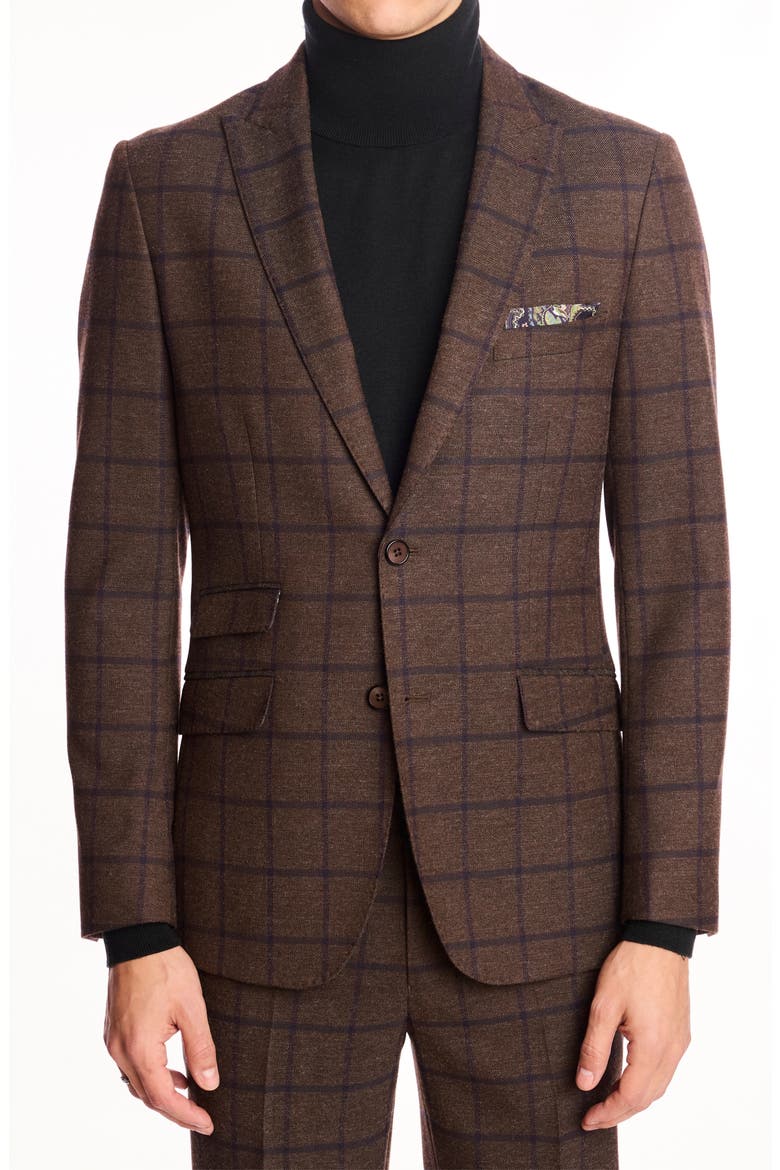 Ashton Slim Fit Brown Windowpane Blazer, Alternate, color, BROWN VIOLET WINDOWPANE