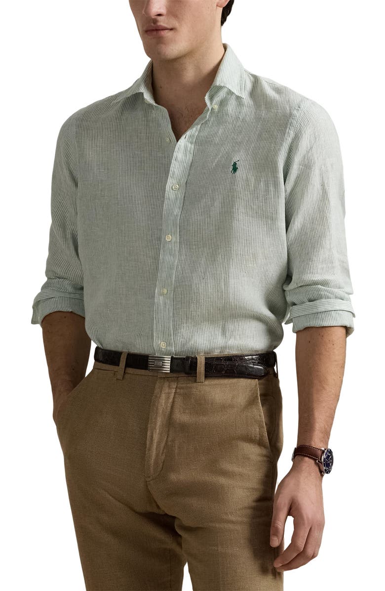 Polo Ralph Lauren Classic Fit Stripe Linen Button-Down Shirt, Main, color, 