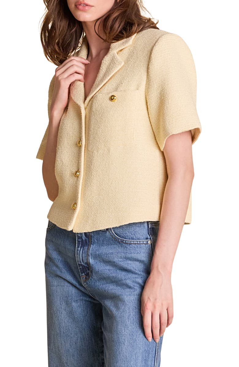 English Factory Tweed Short Sleeve Shirt, Alternate, color, Butter Yellow