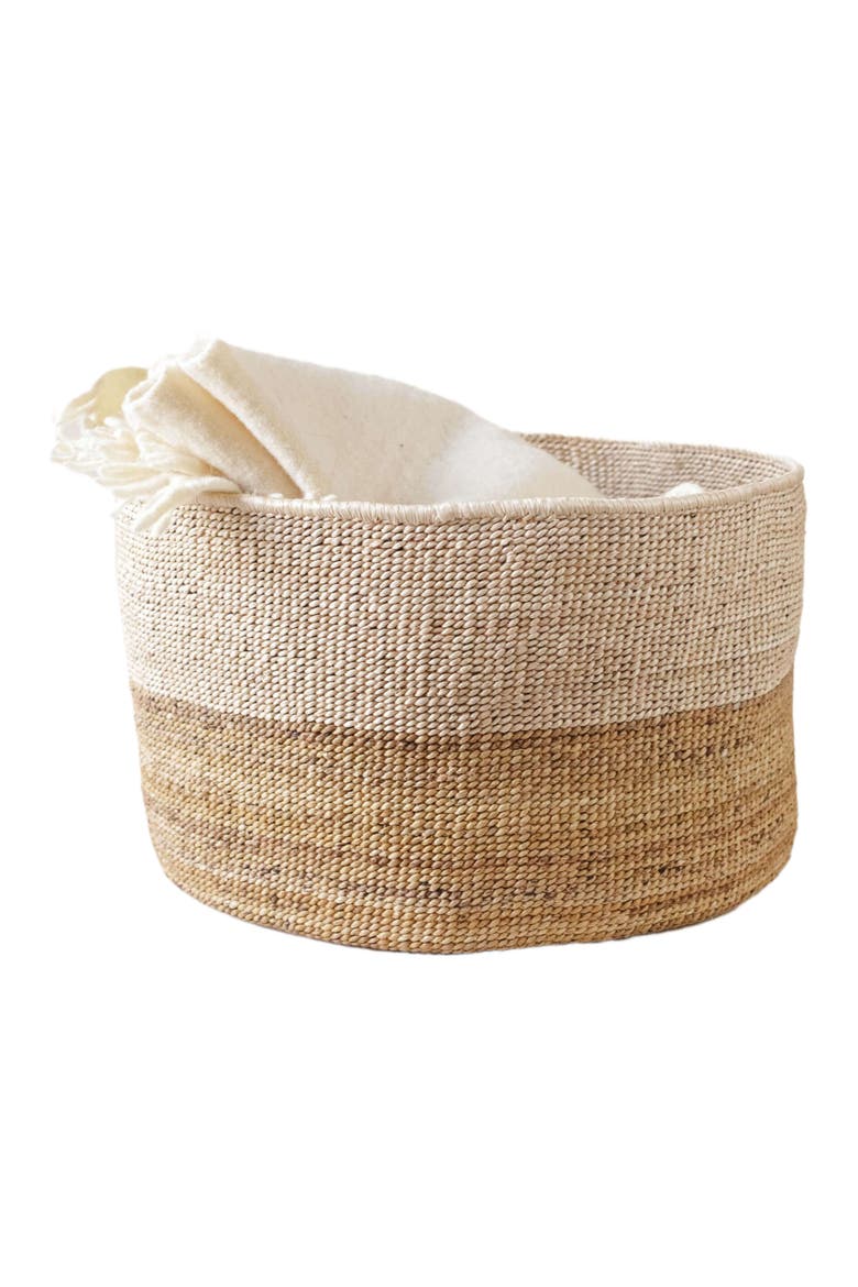 Two-Tone Banana Leaf Floor Basket, Alternate, color, Natural