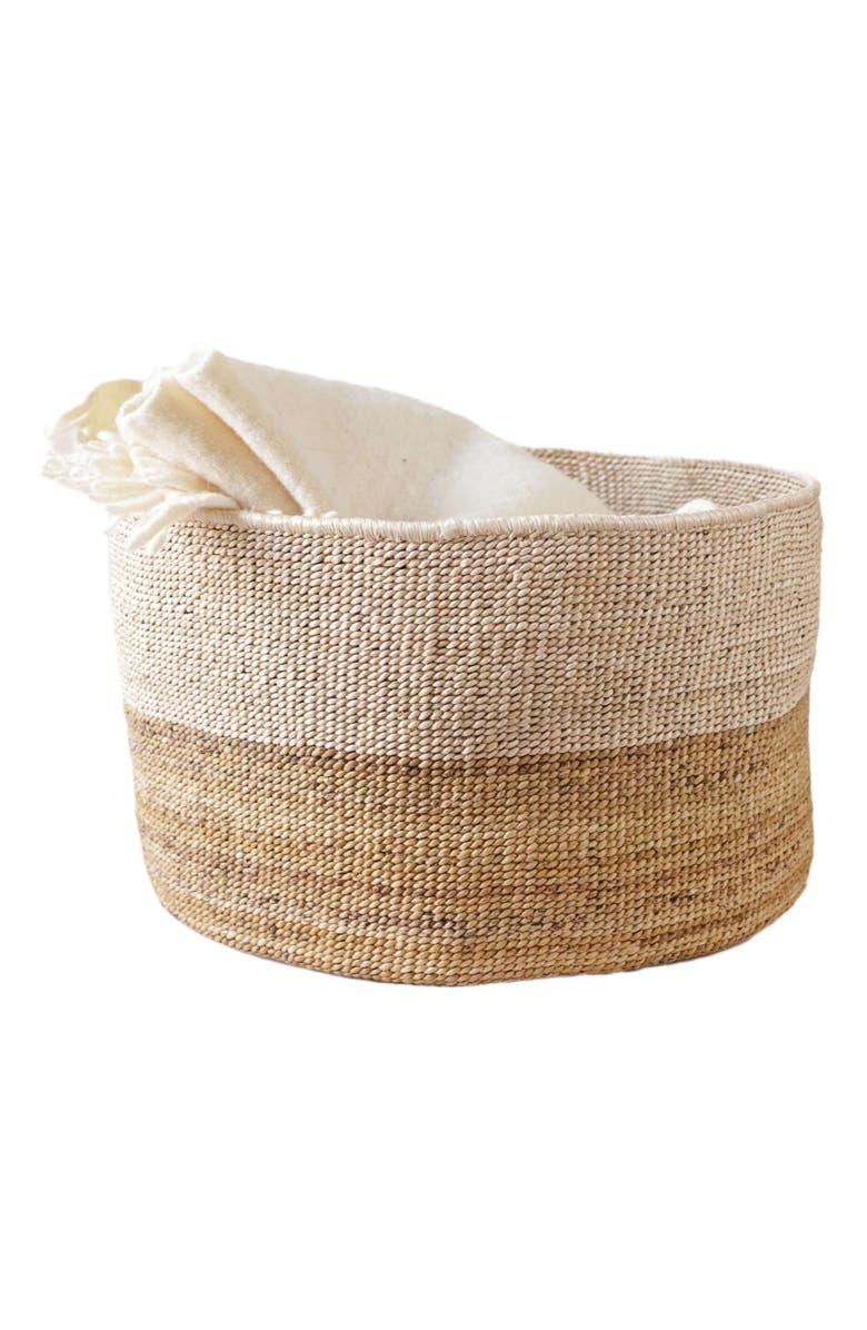 indego africa Two-Tone Banana Leaf Floor Basket, Alternate, color, Natural