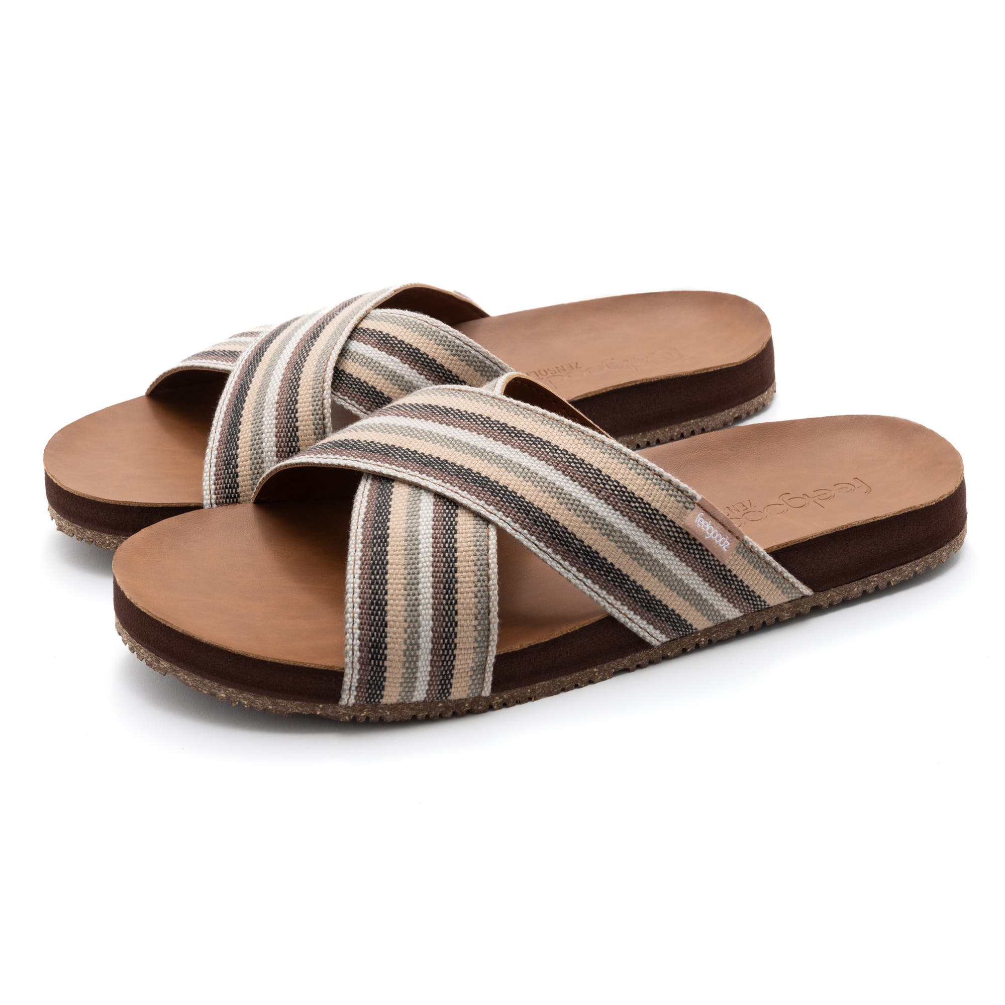 Feelgoodz Womens Zensole Cascades Faux Leather Double Strap Slide Sandals, Main, color, Sandbar