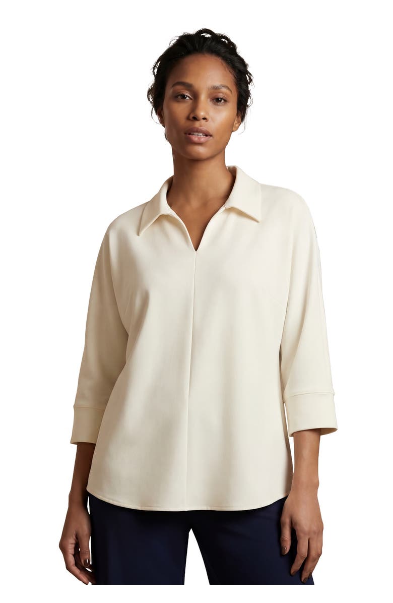 Jessica London Stretch Knit Crepe Trapeze Tunic, Main, color, Ivory
