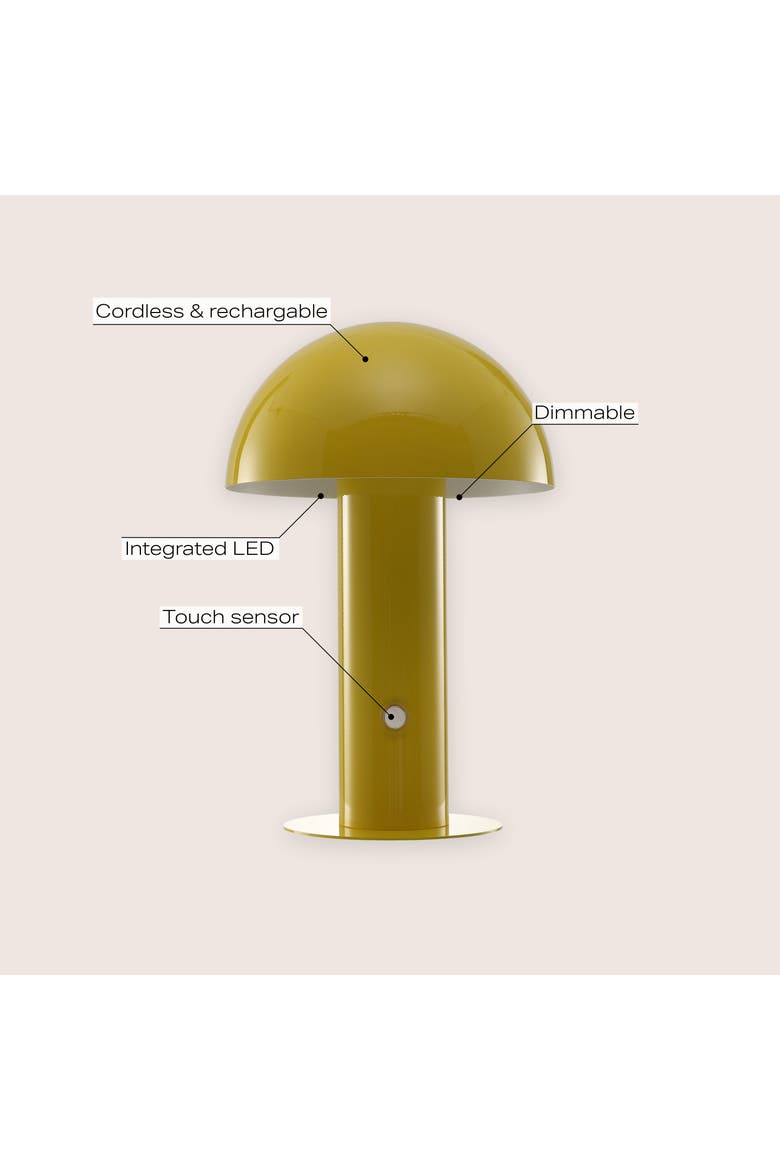 Boletus Contemporary Bohemian Rechargeable/Cordless Iron Integrated Portable LED Mushroom Table Lamp, Alternate, color, Yellow