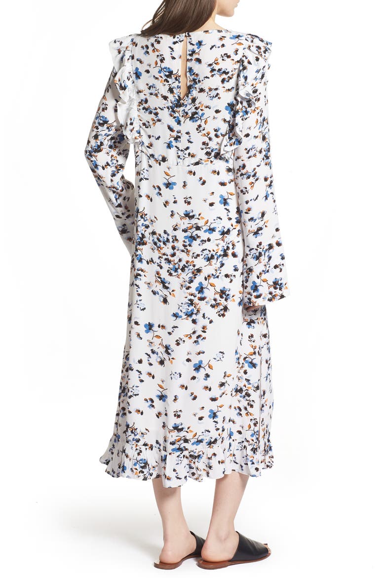 Print Ruffle Maxi Dress, Alternate, color, WHITE SCATTERED FLORAL