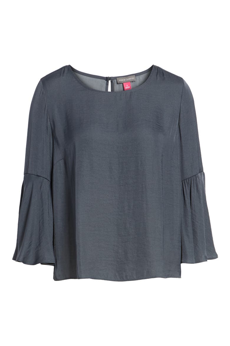 Hammer Satin Bell Sleeve Blouse, Alternate, color, EBONY