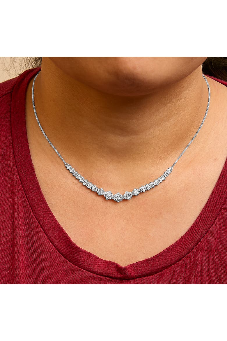 14K White Gold 2.00 Cttw Diamond Composite Cluster Bar Necklace, Alternate, color, White Gold