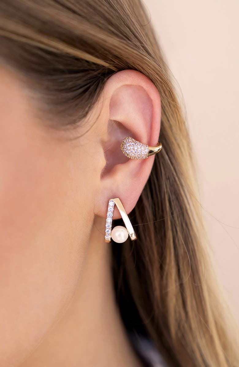 Ettika Freshwater Pearl V Drop Earrings, Alternate, color, Gold