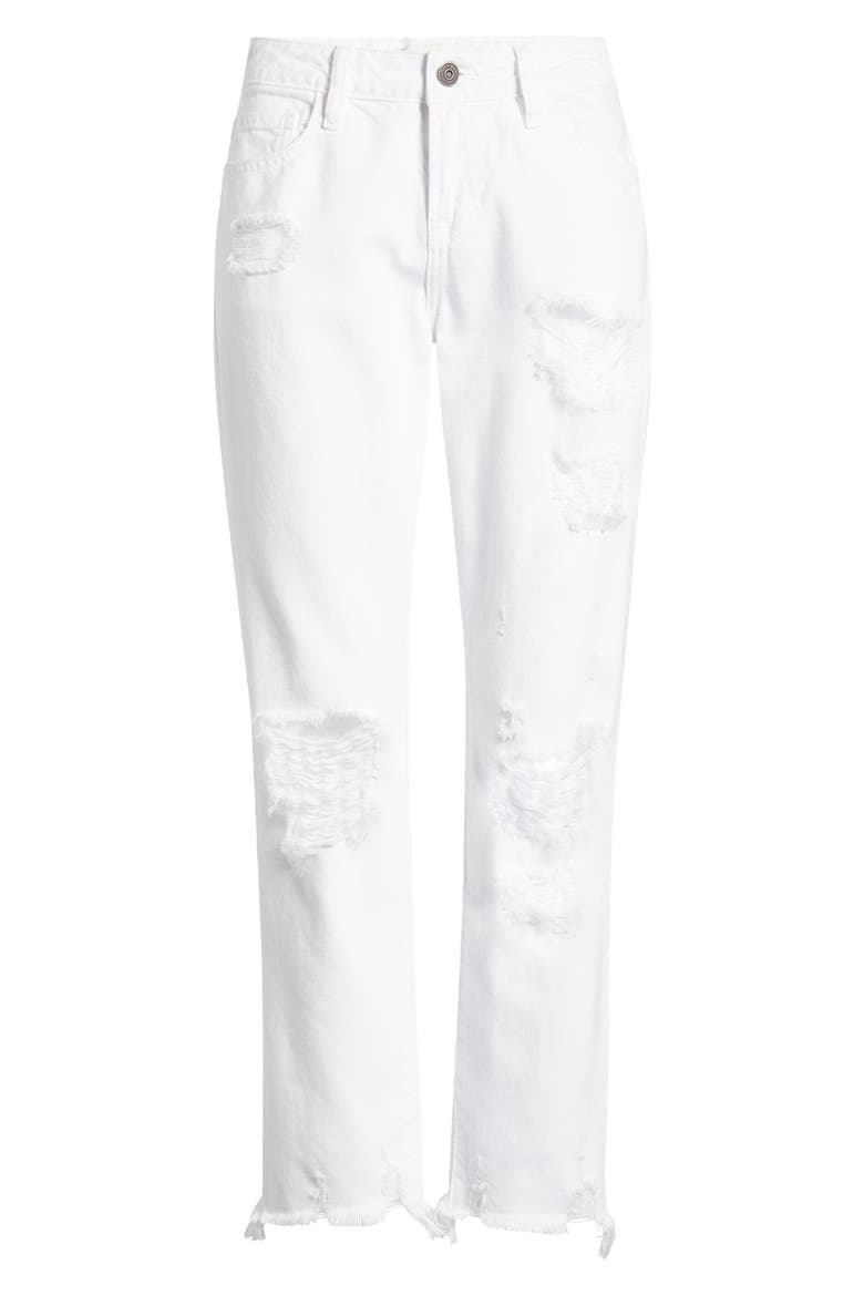 Slim Ripped Fray Hem Boyfriend Jeans, Alternate, color, WHITE