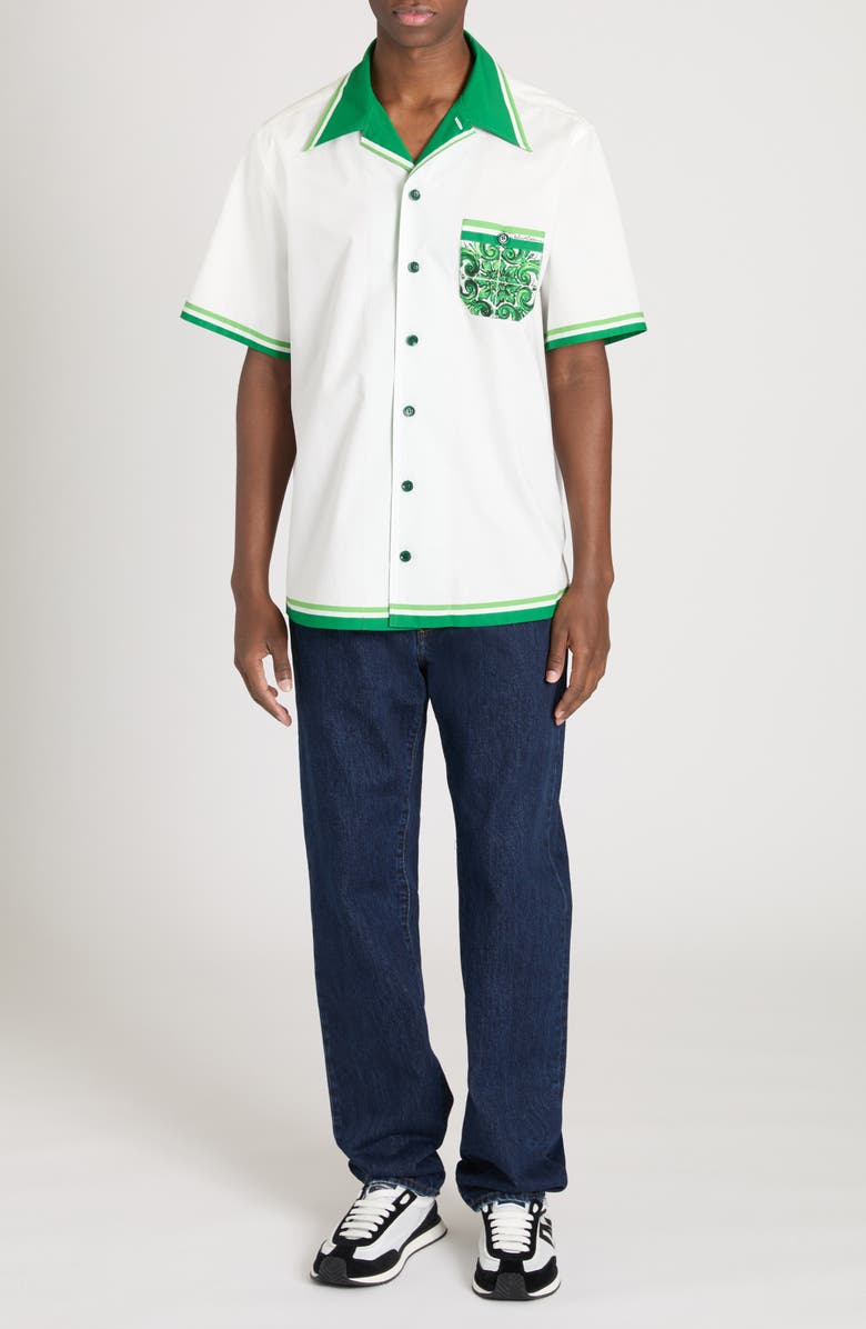 Dolce&Gabbana Majolica Cotton Camp Shirt, Alternate, color, Maiolica 1L Verde
