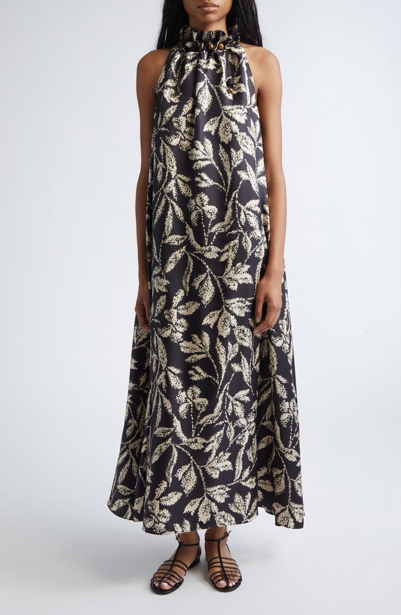 Max Mara Print Silk Twill Maxi Dress, Main, color, Black