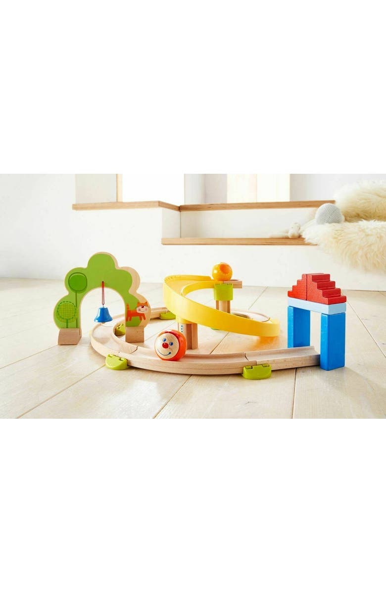 HABA Ball Run - Kullerbu Spiral Track, 26 Piece Wood & Plastic Marble Run Set with Wild Curves & Bell for Kids 2-8, STEM Toy Marble Maze Building Set, Alternate, color, Multi