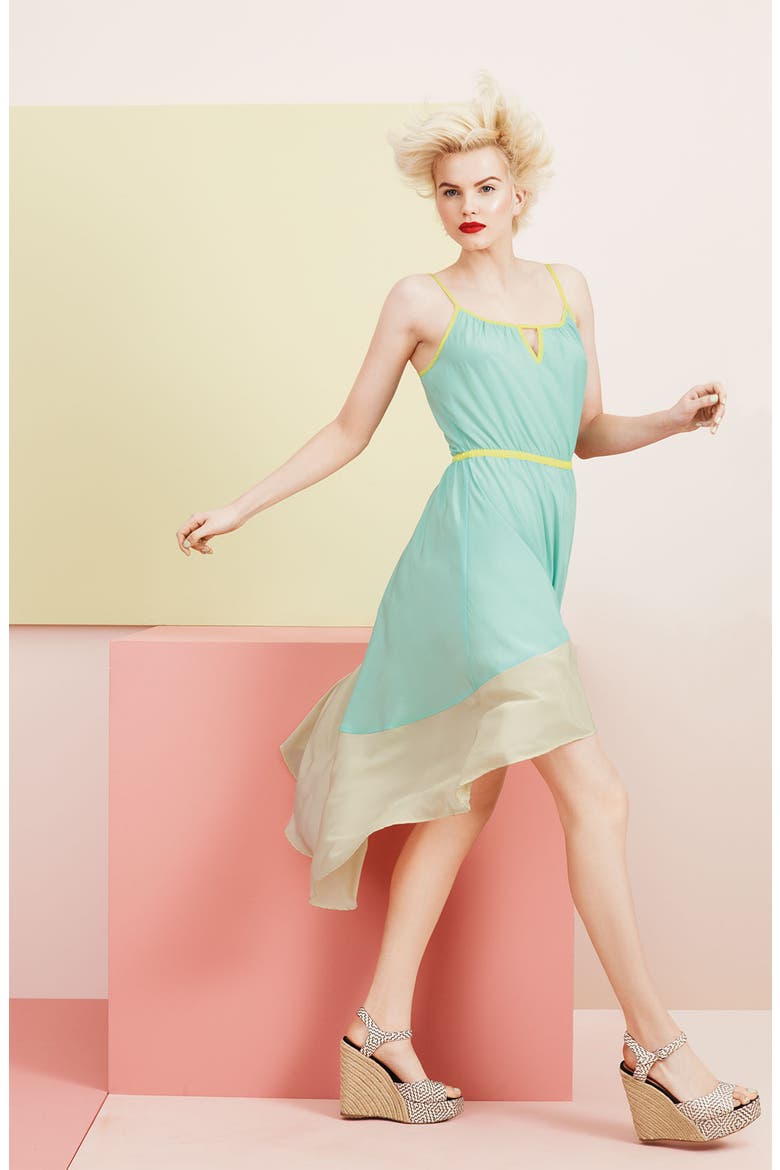 Colorblock Asymmetrical Hem Dress, Alternate, color, SKY