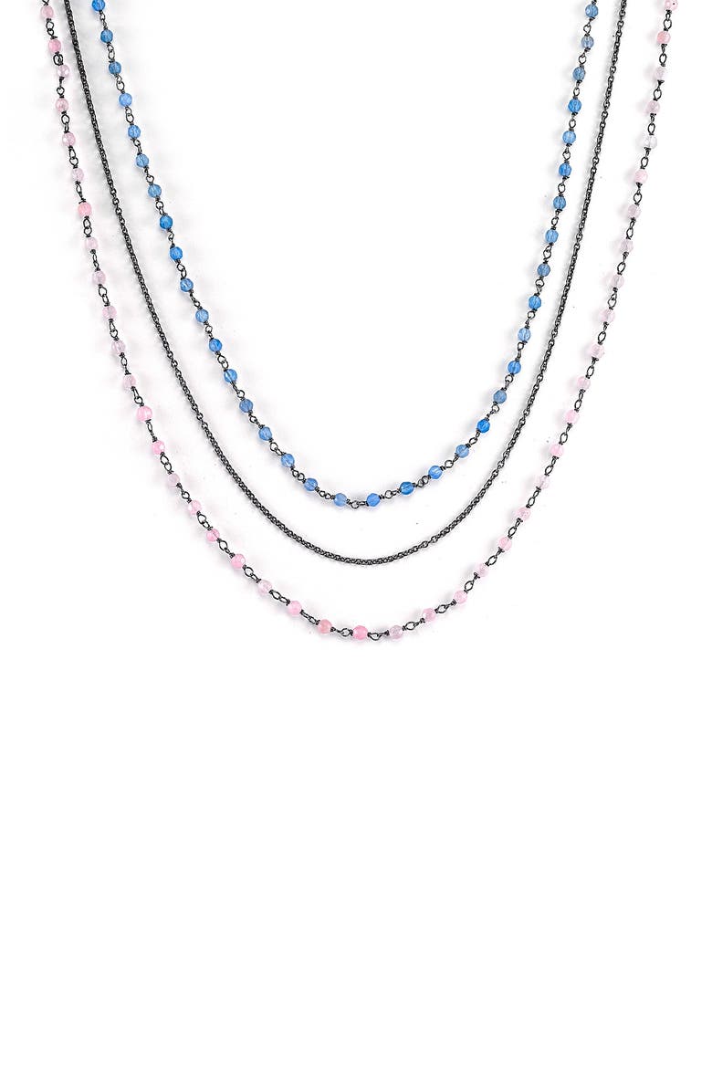 Beaded Rose Quartz & Blue Chalcedony Layered Necklace, Main, color, SILVER MULTI