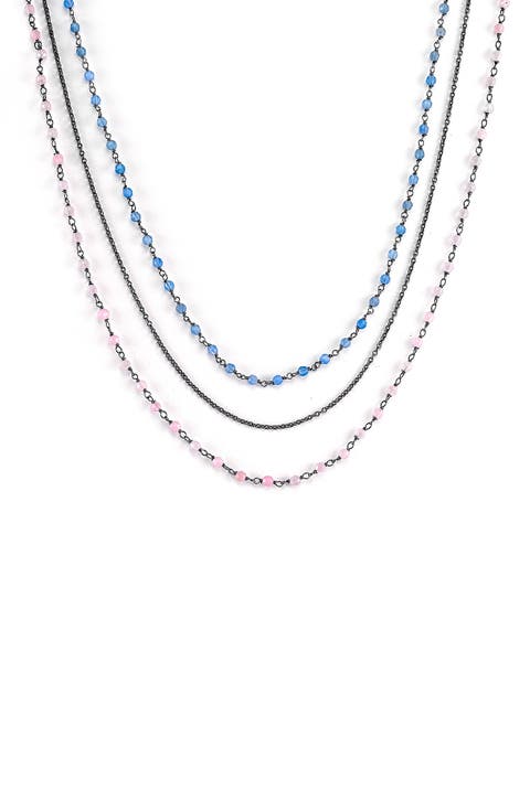Beaded Rose Quartz & Blue Chalcedony Layered Necklace