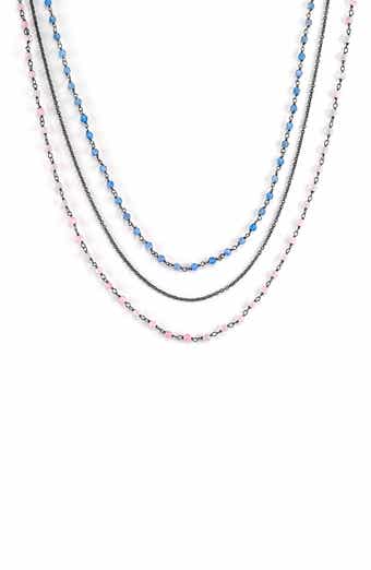 SAMUEL B. Beaded Rose Quartz & Blue Chalcedony Layered Necklace